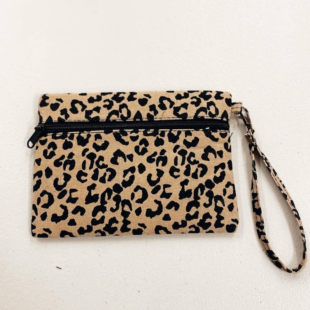 Leopard Canvas Wristlet Clutch